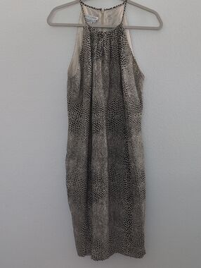 Vintage Maggy London Silk Black and Cream Animal Print Midi Dress